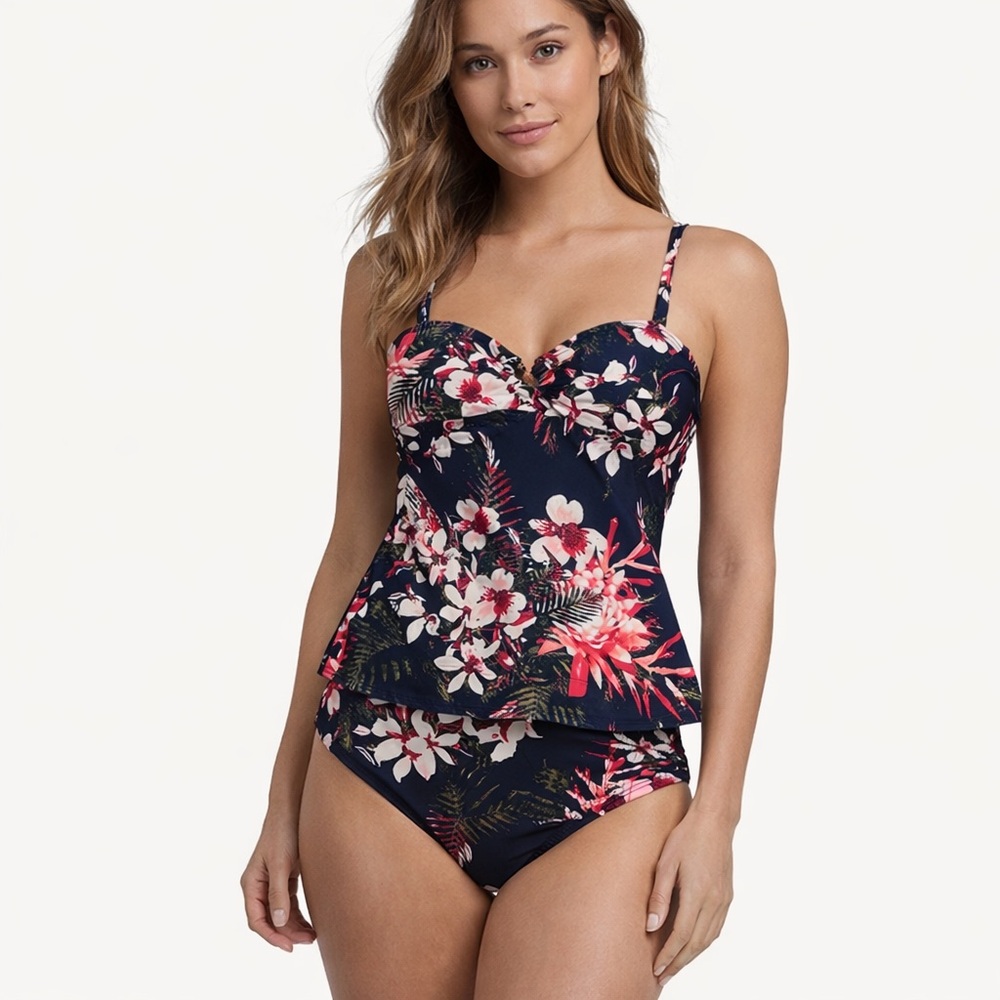 Tommy Hilfiger Navy Tropical Orchid Tankini Two-piese
